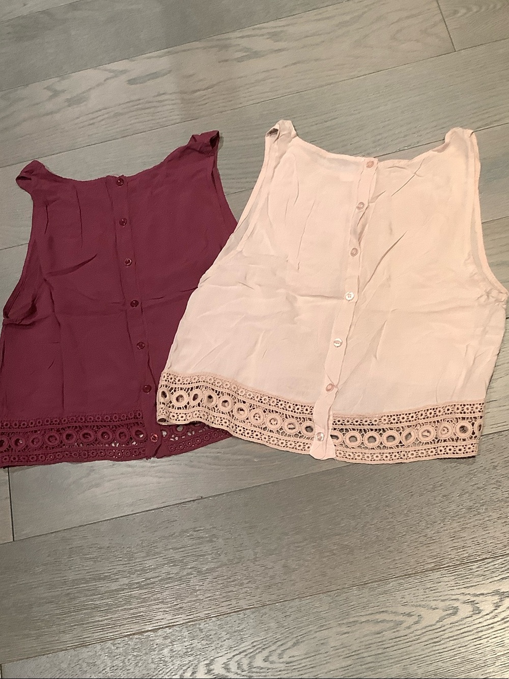 Button-Back Crochet-Hem Camisole Tank - Light Pink